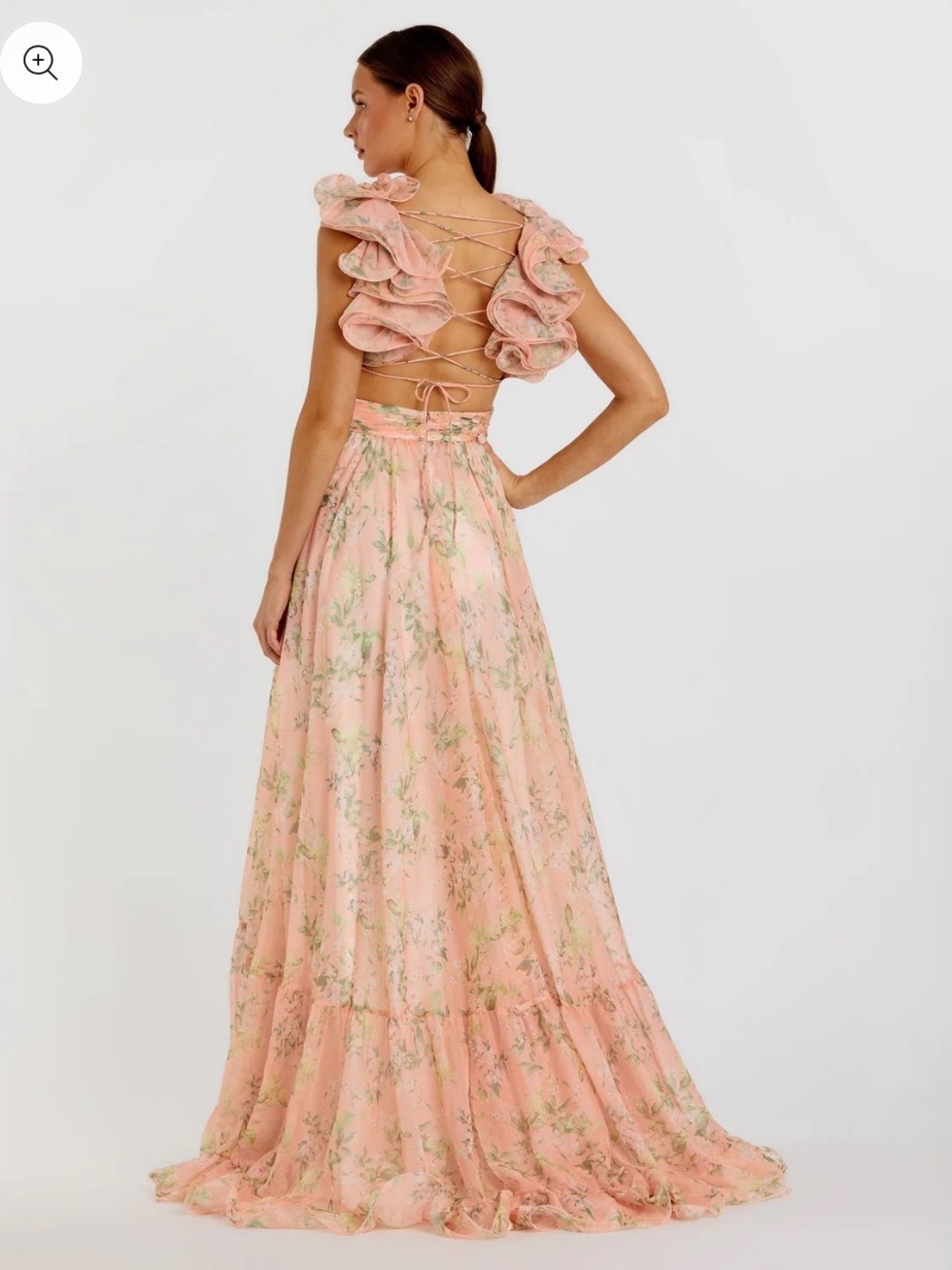 Mac Duggal Blush Pink Floral Maxi Dress with Ruffled Shoulders - Picture 2 of 6